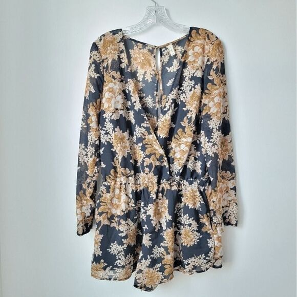 FREE PEOPLE Float Away Floral Romper Black and Mustard Size Medium - Picture 2 of 14